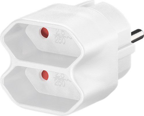 Socket Adapter, white - compact multi plug with 2x Europlug (Type C CEE 7/16) 51000
