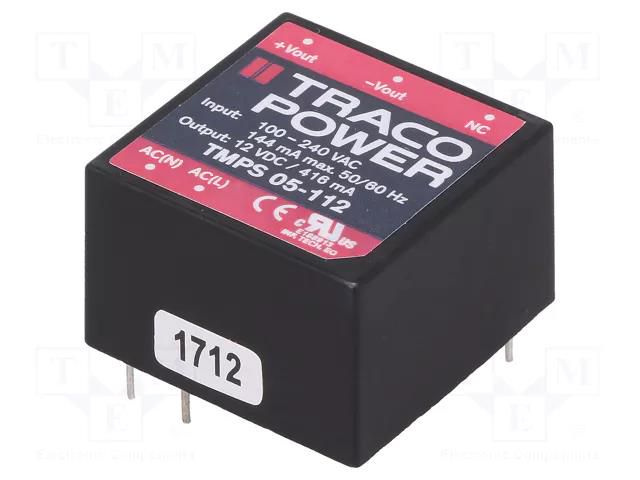 Converter: AC/DC; 5W; Uin: 85÷264VAC,120÷370VDC; Uout: 12VDC; 82% TRACO POWER TMPS05-112
