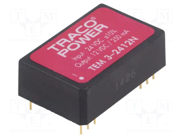 Converter: DC/DC; 3W; Uin: 21.6÷26.4VDC; Uout: 12VDC; Iout: 250mA TRACO POWER TEM3-2412N
