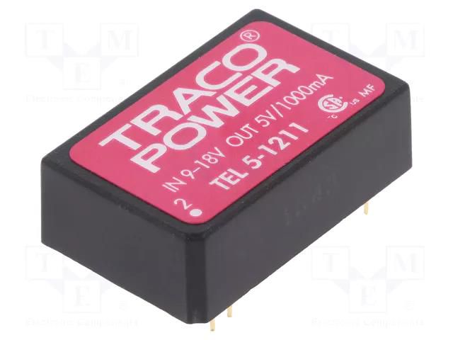 Converter: DC/DC; 5W; Uin: 9÷18VDC; Uout: 5VDC; Iout: 1000mA; DIP24 TRACO POWER TEL5-1211