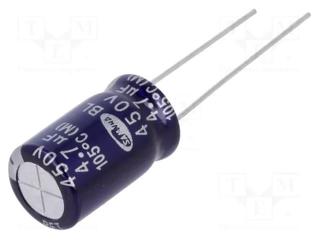 Capacitor: electrolytic; low ESR; THT; 4.7uF; 450VDC; Ø10x16mm SAMWHA BL2W475M10016BB