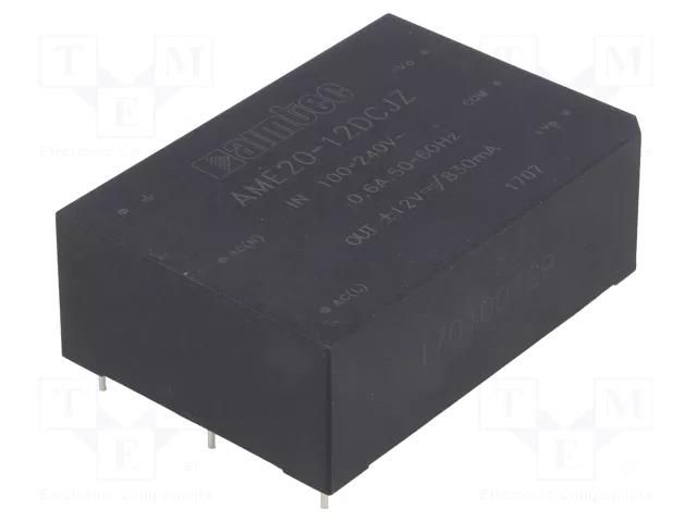 Converter: AC/DC; 20W; Uin: 85÷264VAC,120÷370VDC; Uout: 12VDC; 82% AIMTEC AME20-12DCJZ