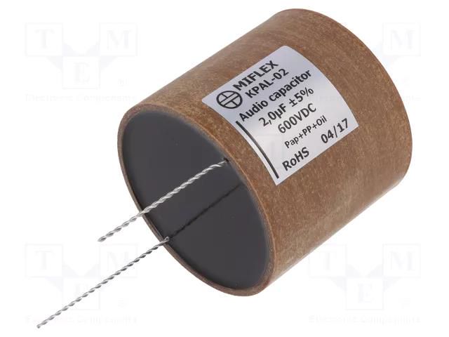 Capacitor: aluminum-polypropylene-paper; 2uF; 600VDC; ±5%; THT MIFLEX KPAL02-2U/600