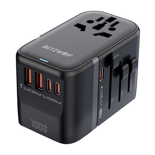 Blitzwolf BW-TA2 5-in-1 Travel Adapter 2xUSB PD + 2xC QC + C GaN 100W, BlitzWolf BW-TA2