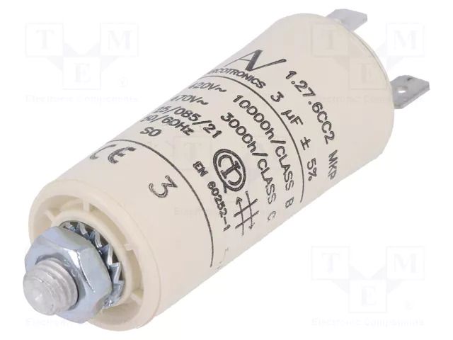 Capacitor: polypropylene; motors, run; 3uF; 420VAC; Ø25x56.5mm KEMET C276CC24300AA0J