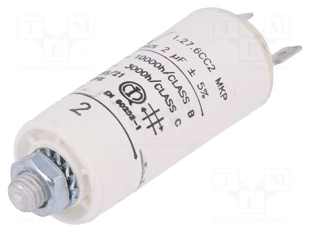 Capacitor: polypropylene; motors, run; 2uF; 420VAC; Ø25x56.5mm KEMET C276CC24200AA0J