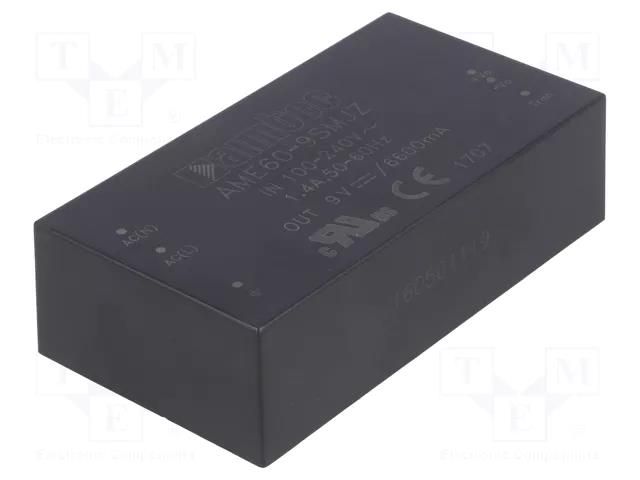 Converter: AC/DC; 60W; Uin: 90÷264VAC,122÷370VDC; Uout: 9VDC; 84% AIMTEC AME60-9SMJZ