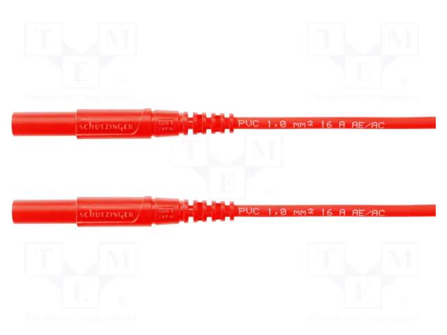 Test lead; 16A; banana plug 4mm,both sides; with protection SCHÜTZINGER MSFKA341150-RT