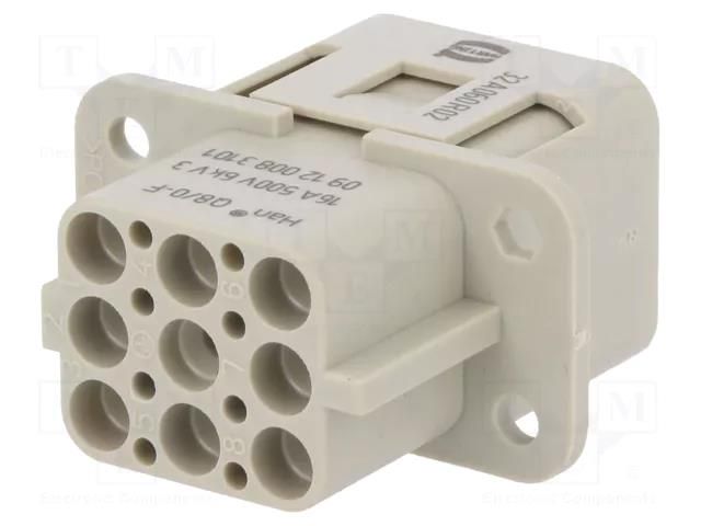 Connector: HDC; contact insert; female; 16A; 500V; Han Q; PIN: 9 HARTING 09120083101