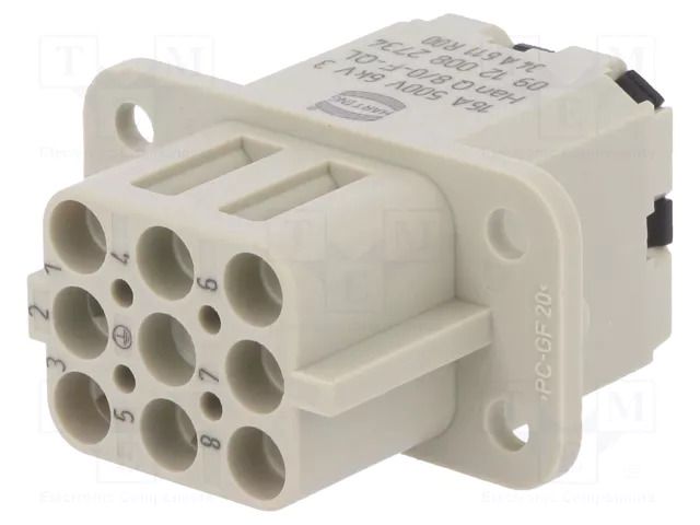 Connector: HDC; contact insert; female; 16A; 500V; Han Q; PIN: 9 HARTING 09120082734