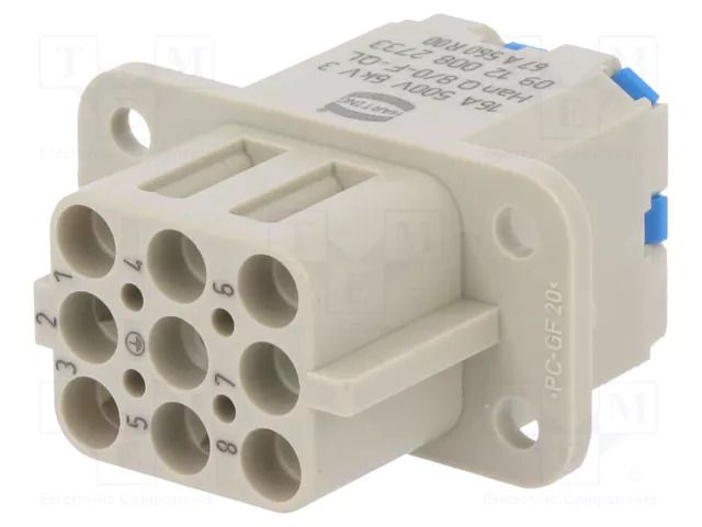Connector: HDC; contact insert; female; 16A; 500V; Han Q; PIN: 9 HARTING 09120082733
