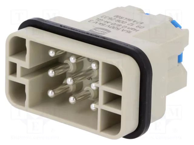 Connector: HDC; contact insert; male; 16A; 500V; Han Q; PIN: 9; 8+PE HARTING 09120082633