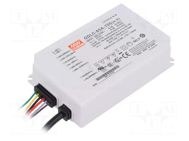 Power supply: switching; LED; 65W; 69÷93VDC; 700mA; 180÷295VAC MEAN WELL ODLC-65A-700