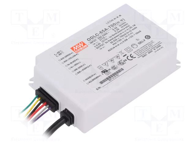 Power supply: switching; LED; 65W; 69÷93VDC; 700mA; 180÷295VAC MEAN WELL ODLC-65A-700