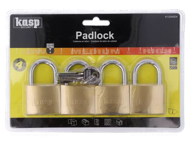 Padlock; shackle; Quan: 4pcs; brass; Protection: low (level 4) KASP KA-K12040D4