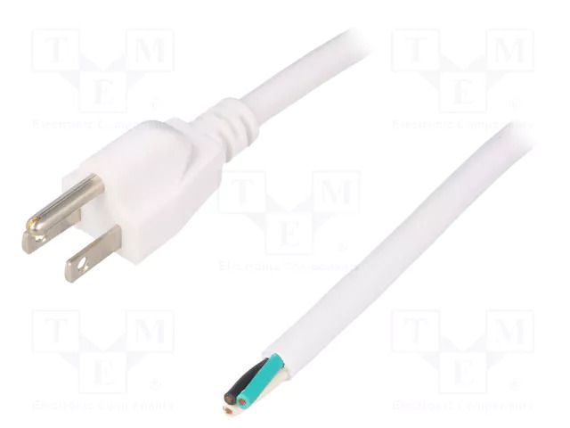 Cable; 3x16AWG; NEMA 5-15 (B) plug,wires; PVC; 1.8m; white; 13A LIAN DUNG S21-3/16/1.8WH