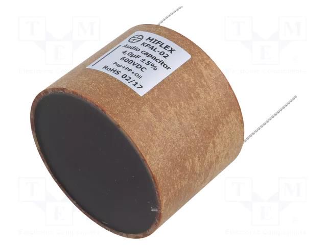 Capacitor: aluminum-polypropylene-paper; 4uF; 600VDC; ±5%; THT MIFLEX KPAL02-4U/600