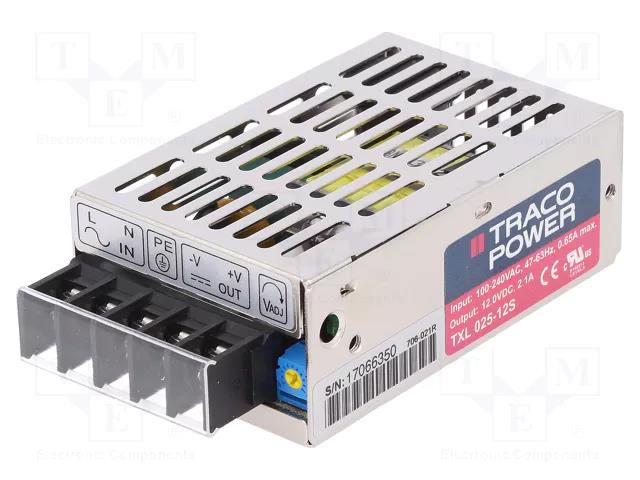 Power supply: switching; for building in,modular; 25W; 12VDC TRACO POWER TXL025-12S