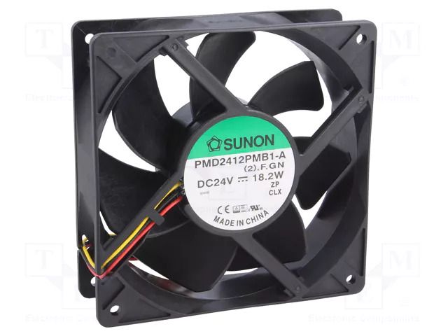 Fan: DC; axial; 24VDC; 120x120x38mm; 322.8m3/h; 54dBA; ball; 24AWG SUNON PMD2412PMB1AF