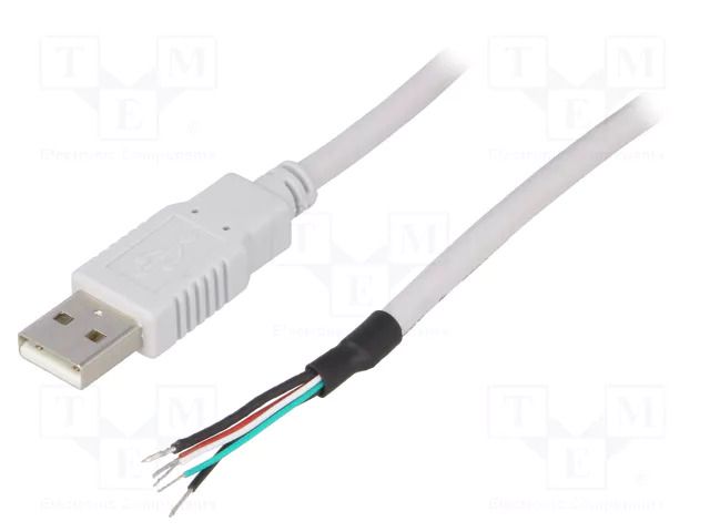 Cable; USB 2.0; wires,USB A plug; 1.5m; grey; Core: Cu; 24AWG,28AWG BQ CABLE CAB-USB-A-1.5-GY