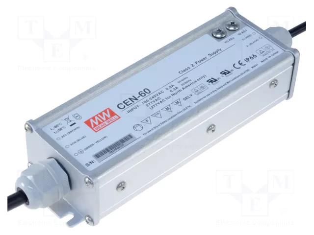 Power supply: switching; LED; 60W; 20VDC; 3A; 90÷295VAC; 127÷417VDC MEAN WELL CEN-60-20