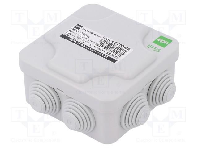 Enclosure: junction box; X: 102mm; Y: 102mm; Z: 47mm; IP55; grey ELEKTRO-PLAST NASIELSK EPN-2700-02