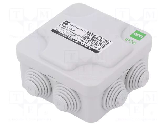 Enclosure: junction box; X: 102mm; Y: 102mm; Z: 47mm; IP55; grey ELEKTRO-PLAST NASIELSK EPN-2700-02