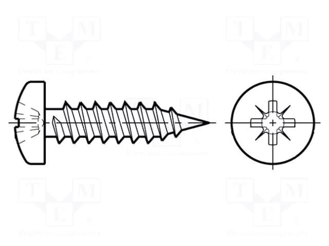 Screw; 2.9x22; Head: cheese head; Pozidriv; PZ1; ISO 7049; BN 13259 BOSSARD B2.9X22/BN13259