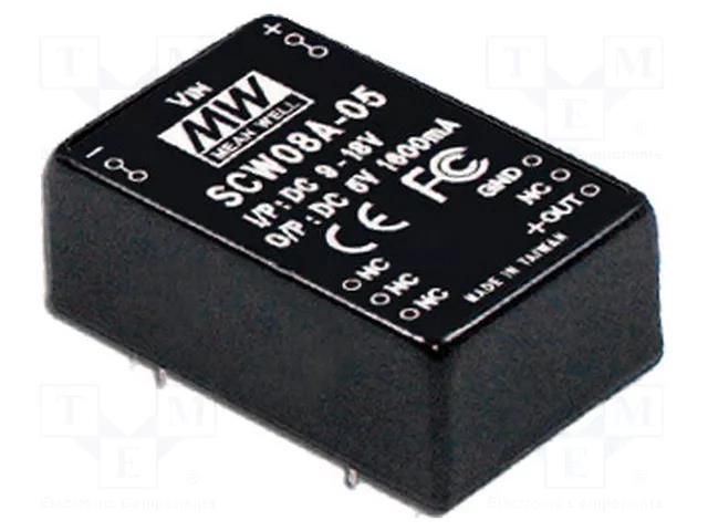 Converter: DC/DC; 8W; Uin: 18÷36VDC; Uout: 15VDC; Iout: 533mA; SCW08 MEAN WELL SCW08B-15