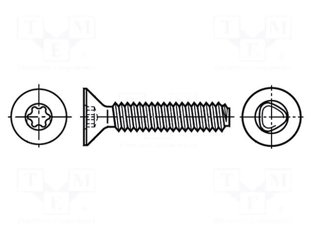 Screw; 2.5x12; Head: countersunk; Torx®; TX08; steel; zinc; DIN 7500 BOSSARD B2.5X12/BN11288