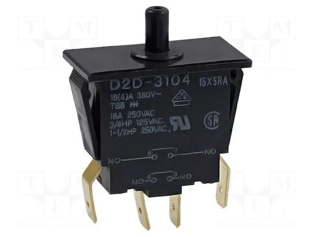 Switch: door; Pos: 2; DPST-NO; 16A/250VAC; black; Leads: connectors OMRON Electronic Components D2D-3104