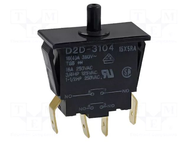 Switch: door; Pos: 2; DPST-NO; 16A/250VAC; black; Leads: connectors OMRON Electronic Components D2D-3104