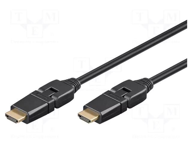 Cable; HDMI plug movable ±90°,both sides; 2m; black; HDMI 1.4 Goobay HDMI-HE120.020