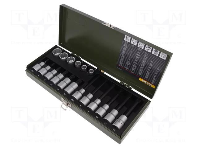 Wrench-set; socket bits,spline (12-angles); Mounting: 1/2" PROXXON PRN23296
