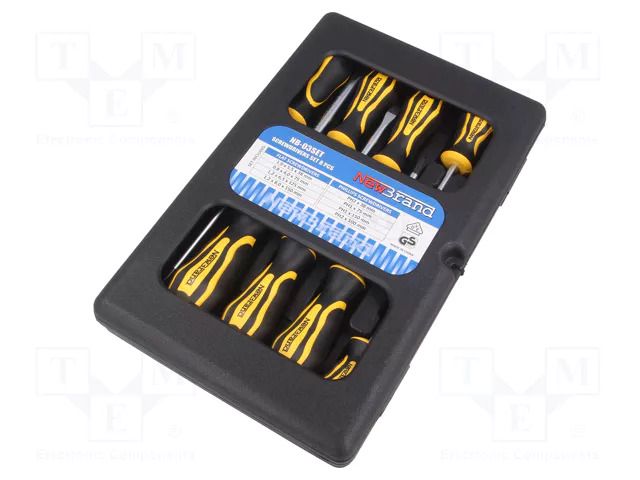 Phillips,slot; plastic box; 8pcs; Screwdriver: universal-set NEWBRAND NB-03SET