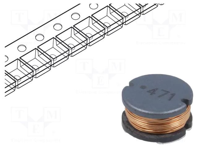 Inductor: wire; SMD; 470uH; 420mA; ±10%; Ø: 10mm; 1.48Ω; H: 6mm BOURNS SDR1006-471KL