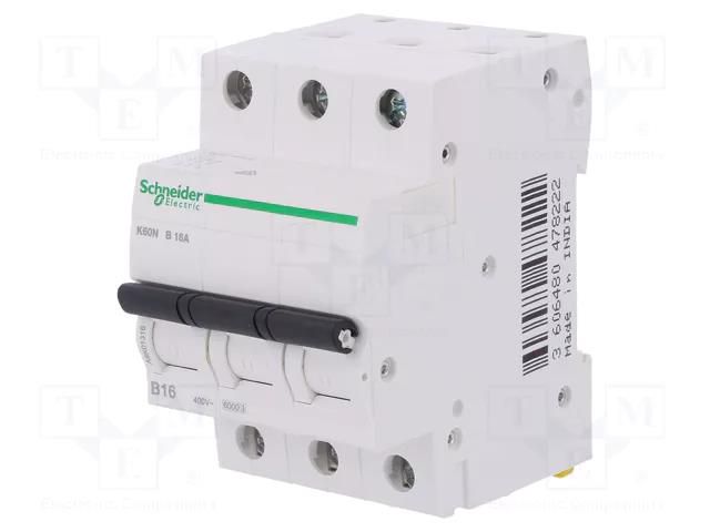 Circuit breaker; 230/400VAC; Inom: 16A; Poles: 3; Charact: B; 6kA SCHNEIDER ELECTRIC A9K01316