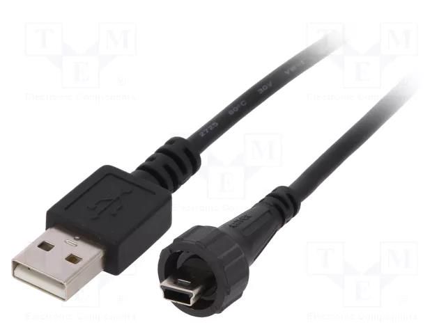 Adapter cable; USB A plug,USB B mini plug (sealed); IP67; 2m CONEC 17-250031