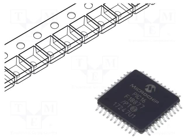 IC: PIC microcontroller; 56kB; 32MHz; 2.3÷5.5VDC; SMD; TQFP44 MICROCHIP TECHNOLOGY PIC16F18877-I/PT