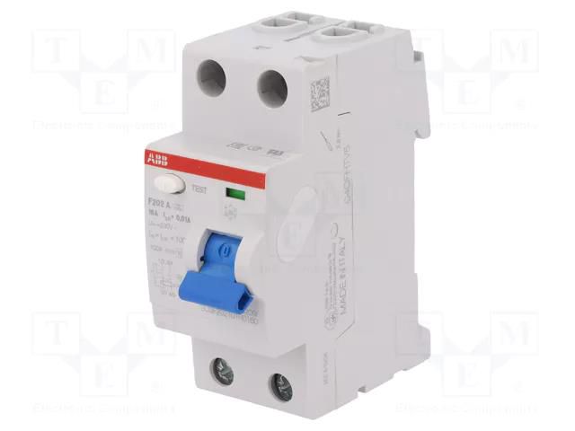 RCD breaker; Inom: 16A; Ires: 10mA; Max surge current: 5000A; IP20 ABB F202A-16/0.01