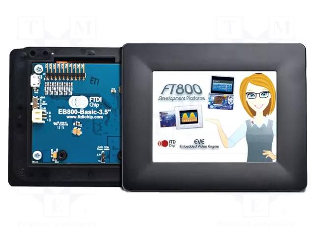 Display: TFT; 5"; 480x272; Illumin: LED; Dim: 150.9x102.9mm; EVE BRIDGETEK VM800B50A-BK