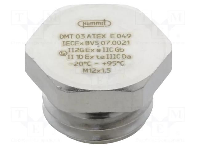 Stopper; M12; 1.5; IP68; brass; Plating: nickel; V-Ms-Ex; with seal HUMMEL HUMMEL-1197120050