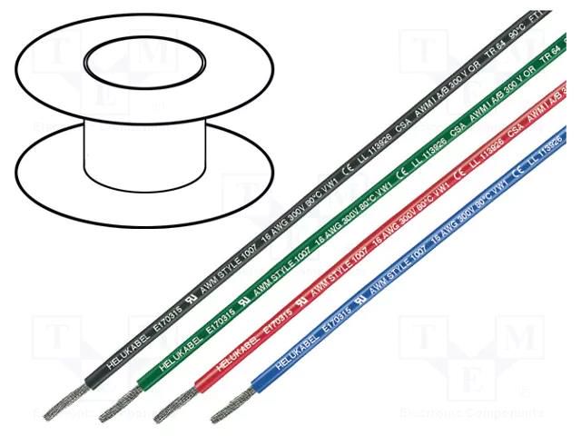 Wire; stranded; Cu; 18AWG; PVC; green; 300V; Class: 5; 1x18AWG HELUKABEL UL1007AWG18-GR