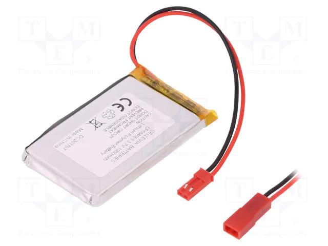 Re-battery: Li-Po; 3.7V; 1900mAh; cables,JST SYR-02T socket CELLEVIA BATTERIES ACCU-LP684063/CL