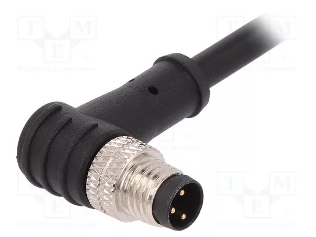 Connector: M8; male; PIN: 3; 3A; 60V; IP67; angled; for cable; plug BULGIN PXPPVC08RAM03AC010