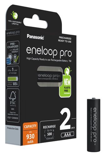 Akumuliatorius HR03 (AAA) 1.2V 930mAh Ni-Mh BK-4HCDE/2BE Panasonic eneloop PRO, 2vnt blisteryje 5410853064237 5410853064237