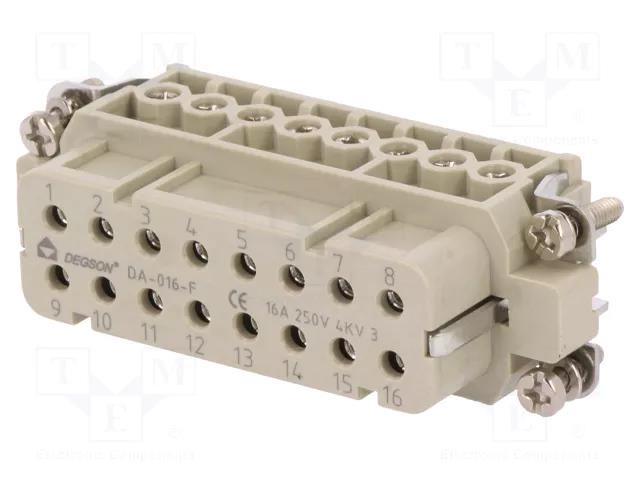 Connector: HDC; contact insert; female; DA; PIN: 16; 16+PE; UL94V-0 DEGSON ELECTRONICS DA-016-F