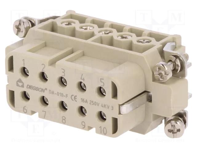 Connector: HDC; contact insert; female; DA; PIN: 10; 10+PE; UL94V-0 DEGSON ELECTRONICS DA-010-F
