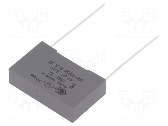 Capacitor: polypropylene; X2; F863; 0.47uF; 310VAC; 26.5x16x7mm KEMET F863DE474K310ALW0L