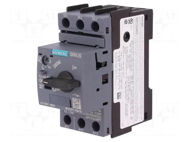 Motor breaker; 2.2kW; 220÷690VAC; for DIN rail mounting; 3RV2 SIEMENS 3RV2011-1GA10